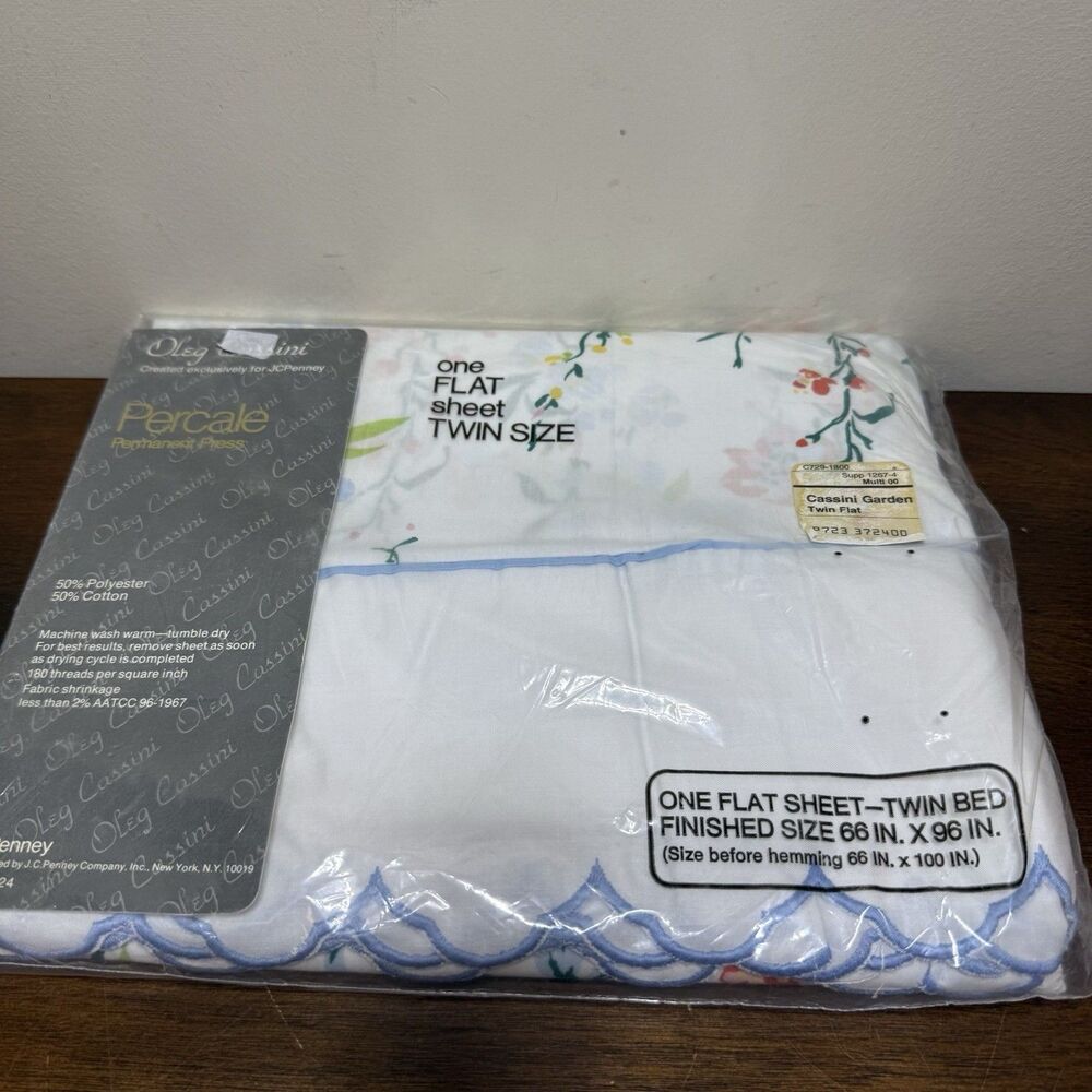 NIP Oleg Cassini Twin Flat Sheet Percale Permanent Press JC Penney Cottagecore